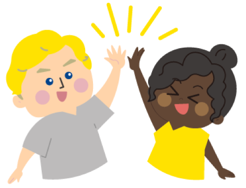 ハイタッチする２人